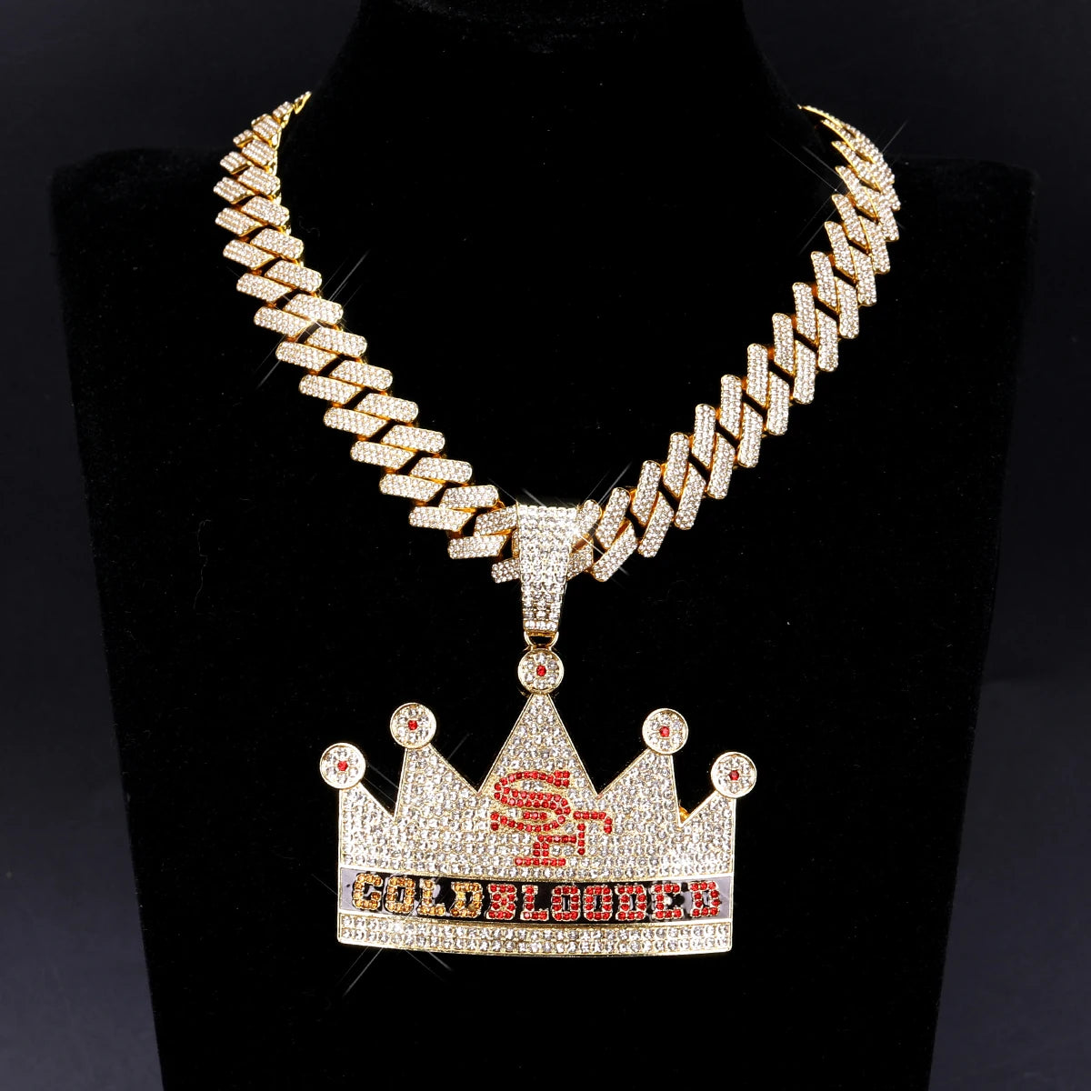 Big Crown Pendant Trendy Necklace, Giant Crown, Three Rows 18mm Wide
