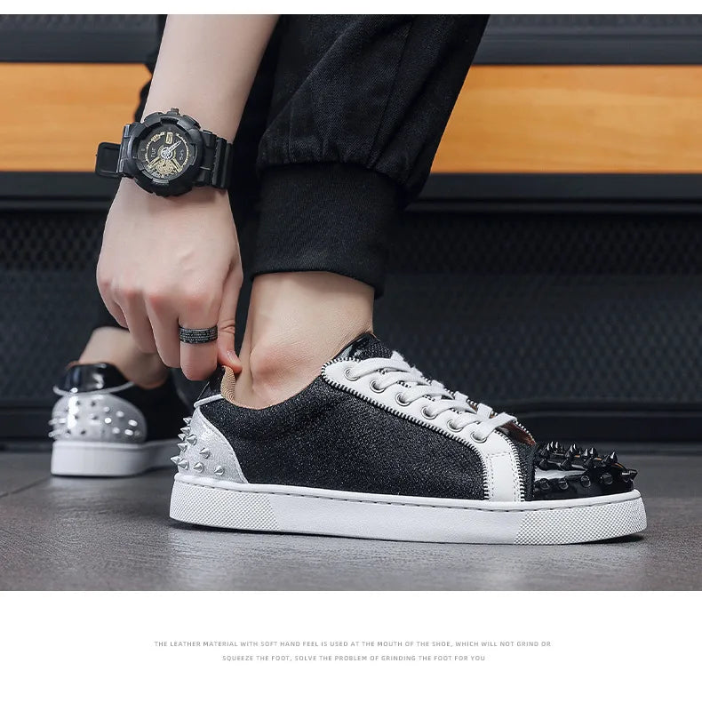 Sneakers Casual Men Designer Rivet Punk Board Shoes Fashion Leather Canvas Breathable
