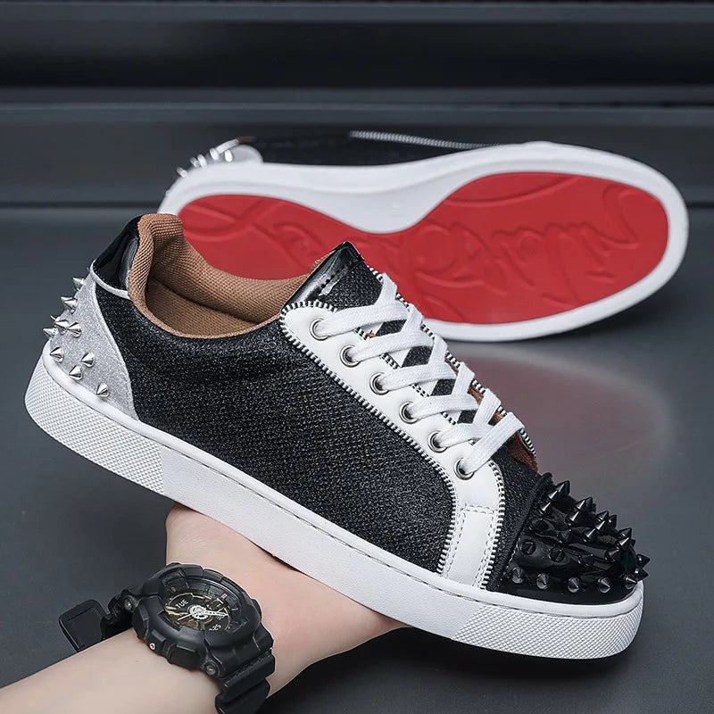 Sneakers Casual Men Designer Rivet Punk Board Shoes Fashion Leather Canvas Breathable