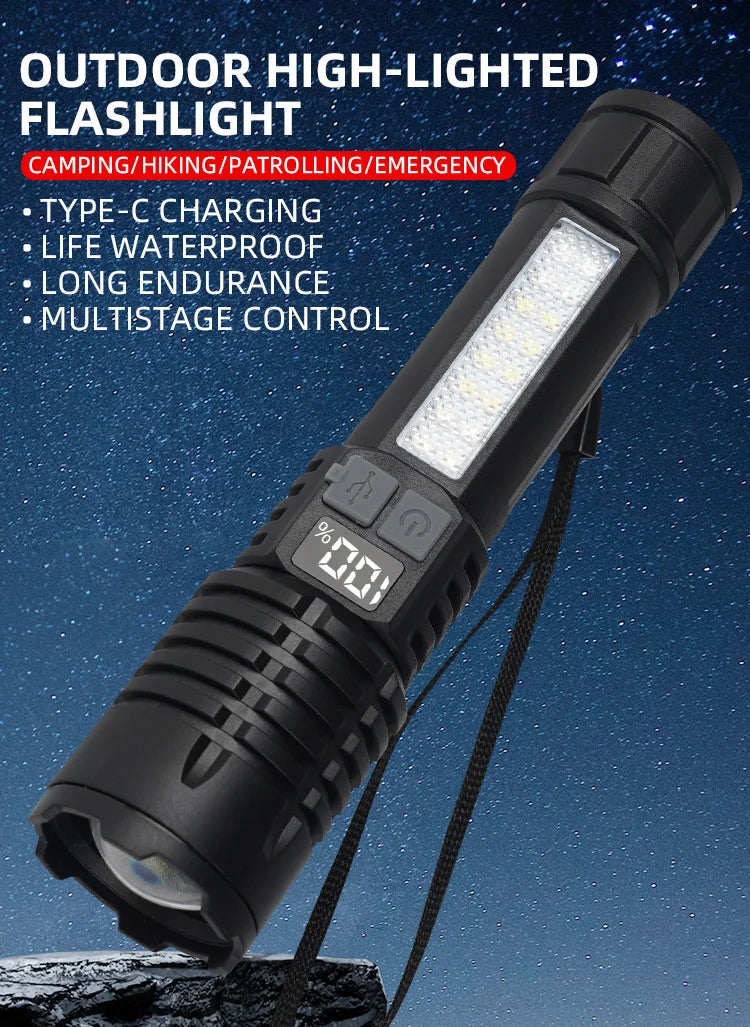 Portable Rechargeable High Power LED Flashlights With Display Screen Zoom Tactical