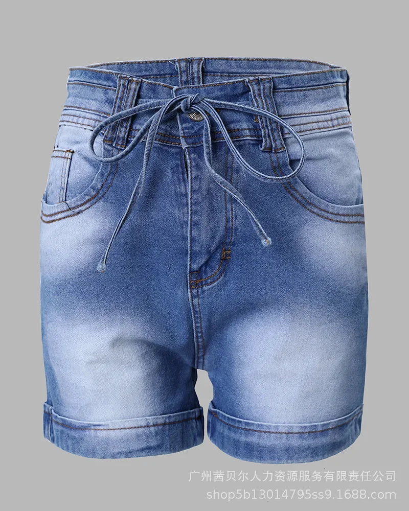 Fashion Women Jeans Spring Drawstring Tight Hip-lifting Denim Shorts for Women