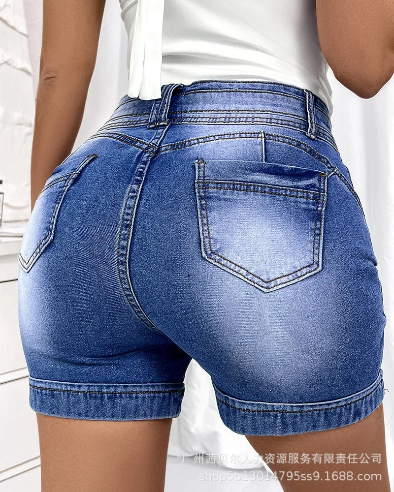 Fashion Women Jeans Spring Drawstring Tight Hip-lifting Denim Shorts for Women