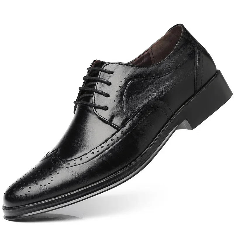Oxford Shoes Genuine Calfskin Leather Brogue Dress Shoes Classic Business Formal