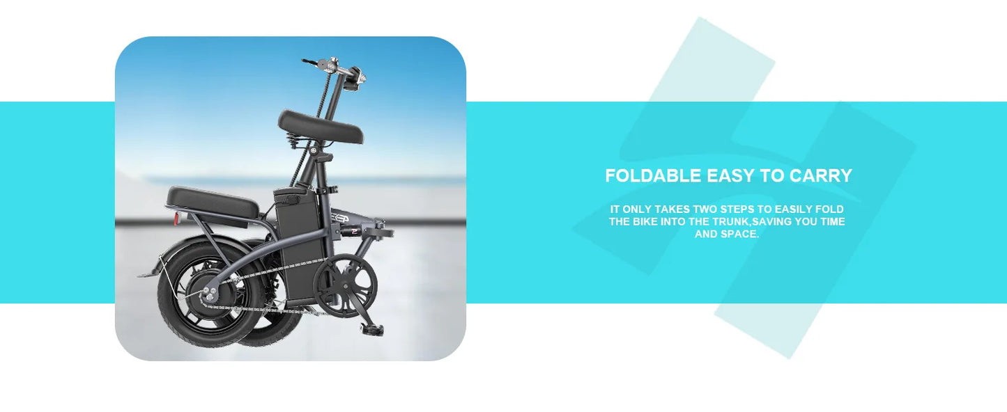 Folding Electric Bikes for Adults,14” Tire 22Mph 400W (Peak 600W)