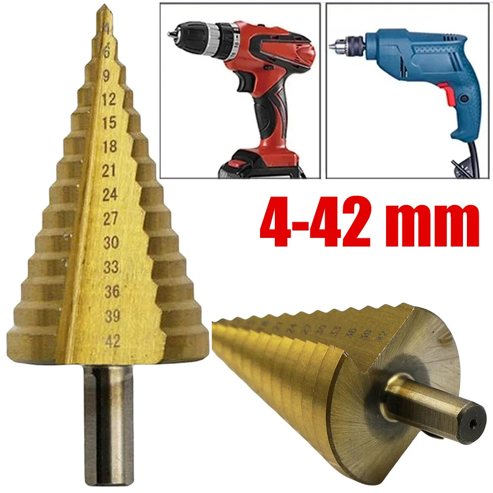 1Pcs 4-42 Mm Titanium Coated Step Drill Bit HSS Wood Metal High Speed