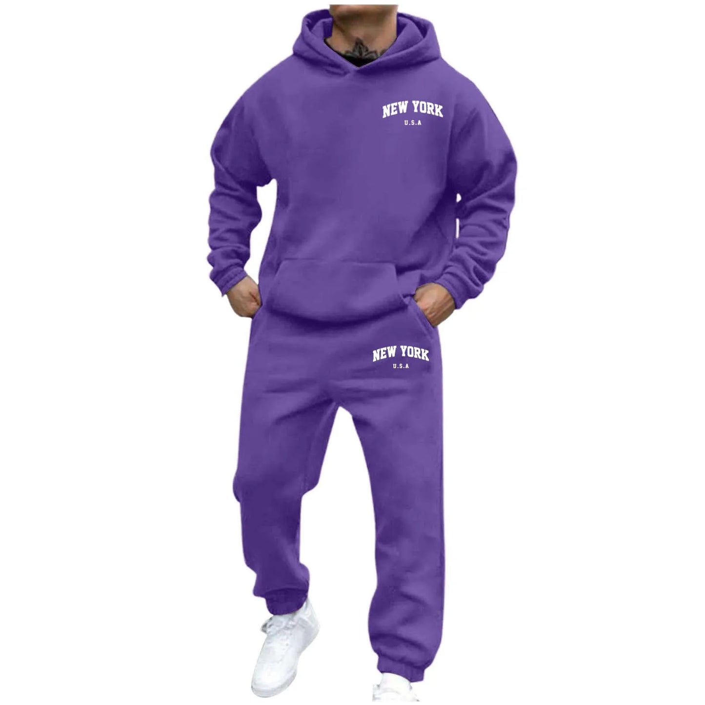 Two Piece Set Printed Oversized Hoodie Men Sweatshirts Hip Hop