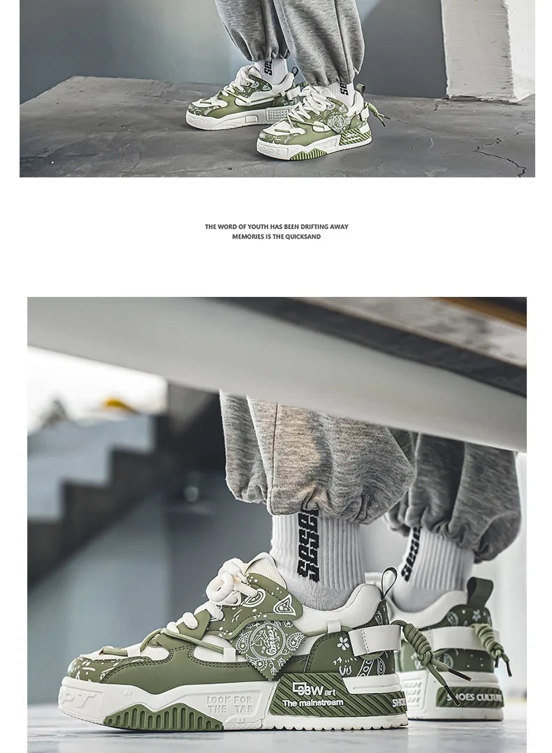 Platform Sneakers for Men Trend Design Graffiti Skateboard