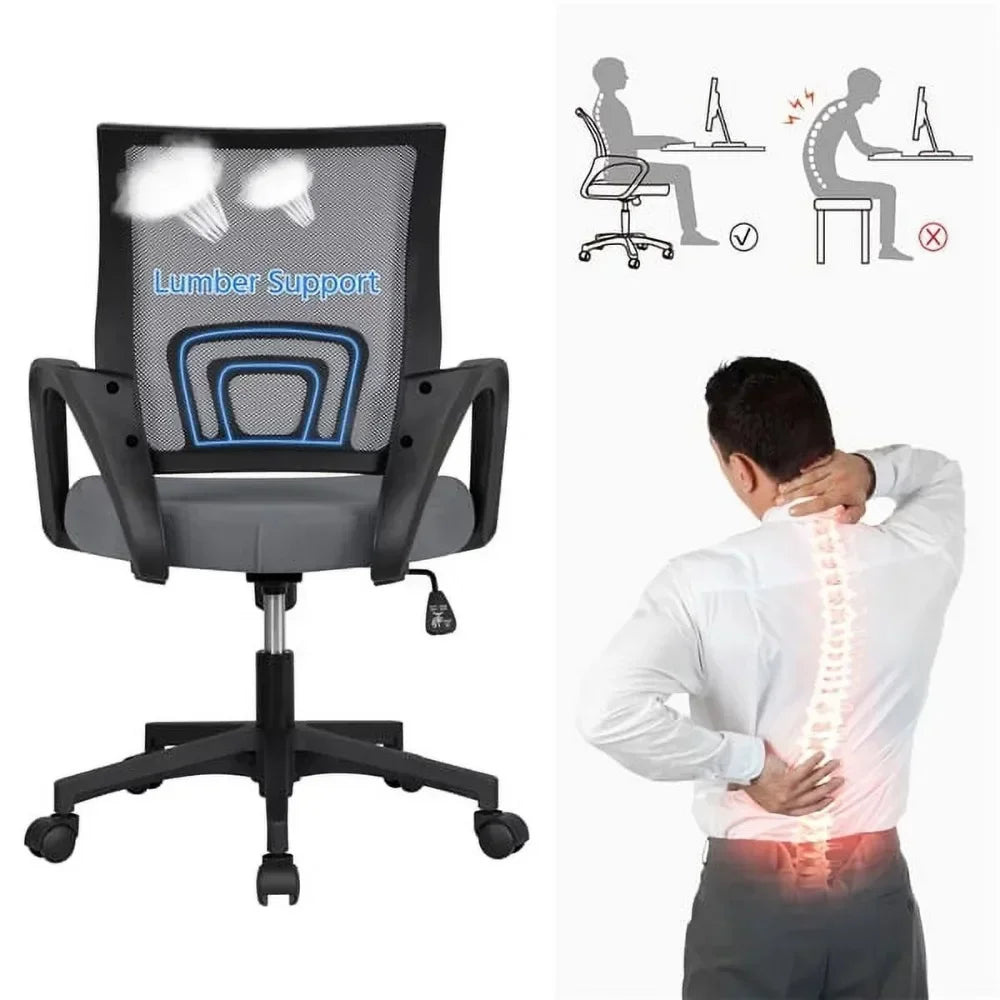 Adjustable Mid Back Mesh Swivel Office Chair With Armrests