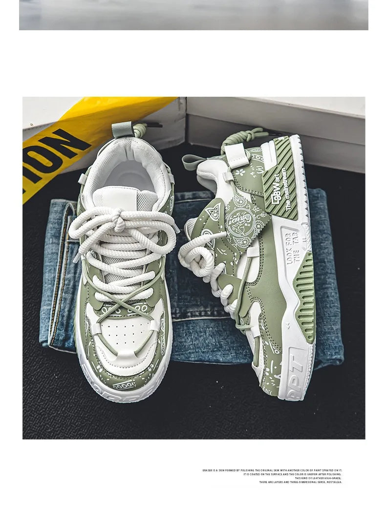 Platform Sneakers for Men Trend Design Graffiti Skateboard