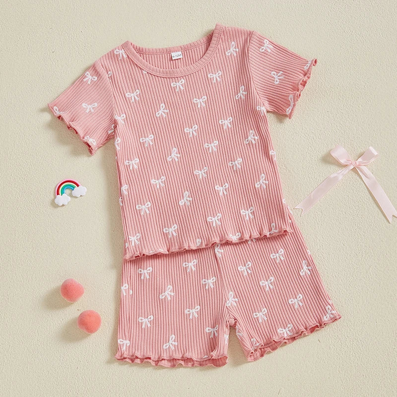 Adorable Infant Girl Ruffle Sleeve Shirt and Shorts Set with Bow