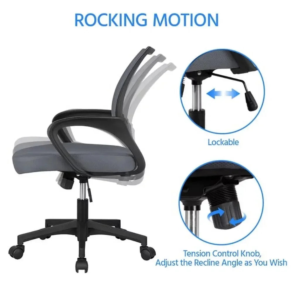 Adjustable Mid Back Mesh Swivel Office Chair With Armrests