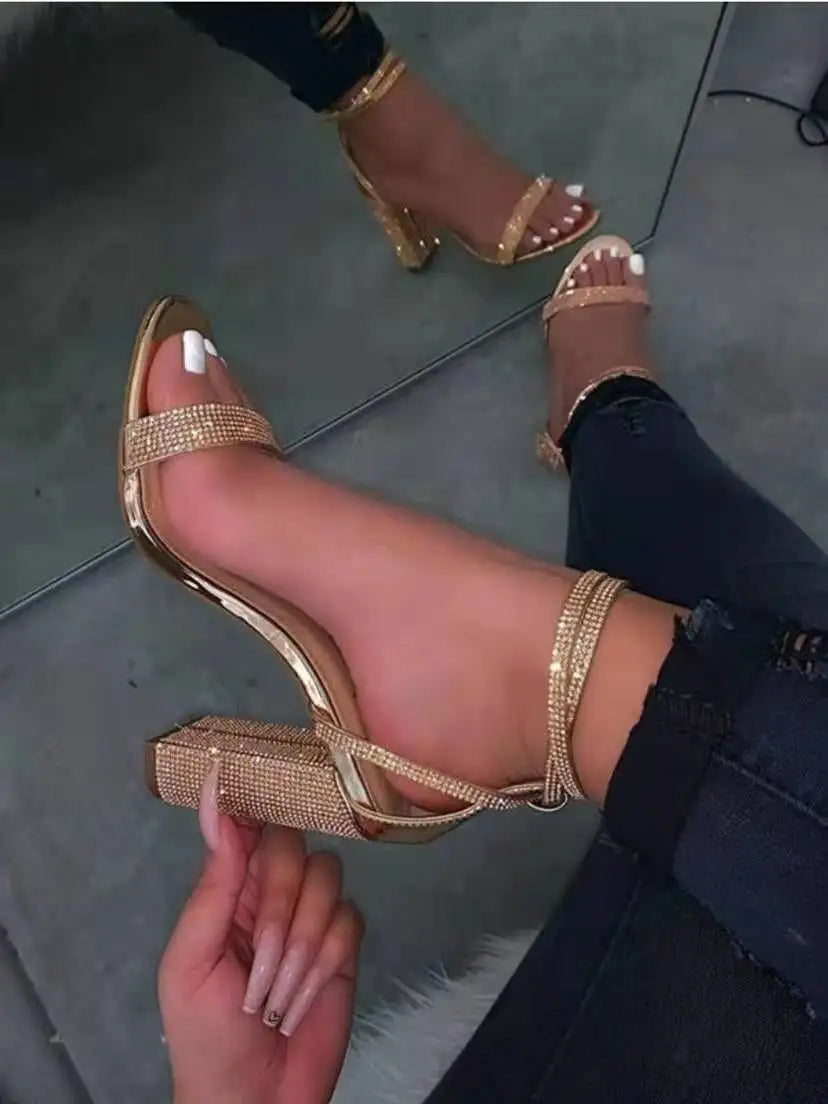 Heel Sandals Women Rhinestone Sexy Transparent High Heels Sandals Female