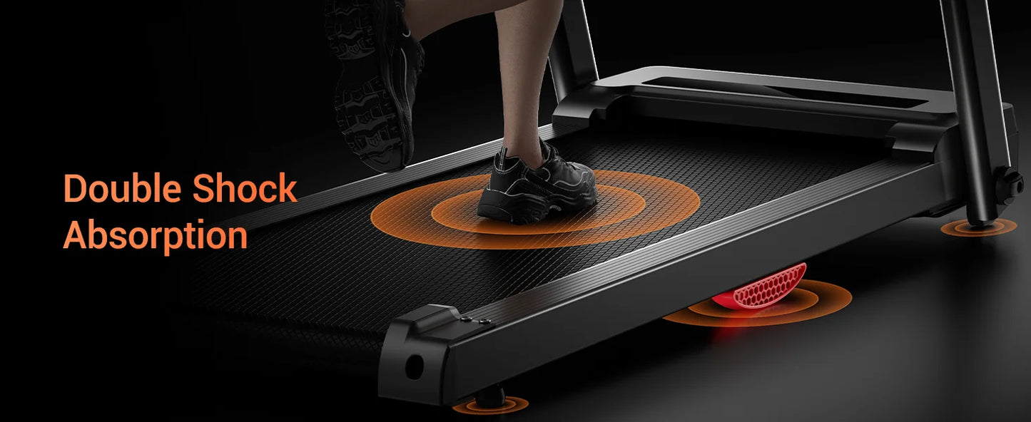 3.0HP Brushless Foldable Home Treadmill | 300LB Capacity | HR Monitor & Dual Shock