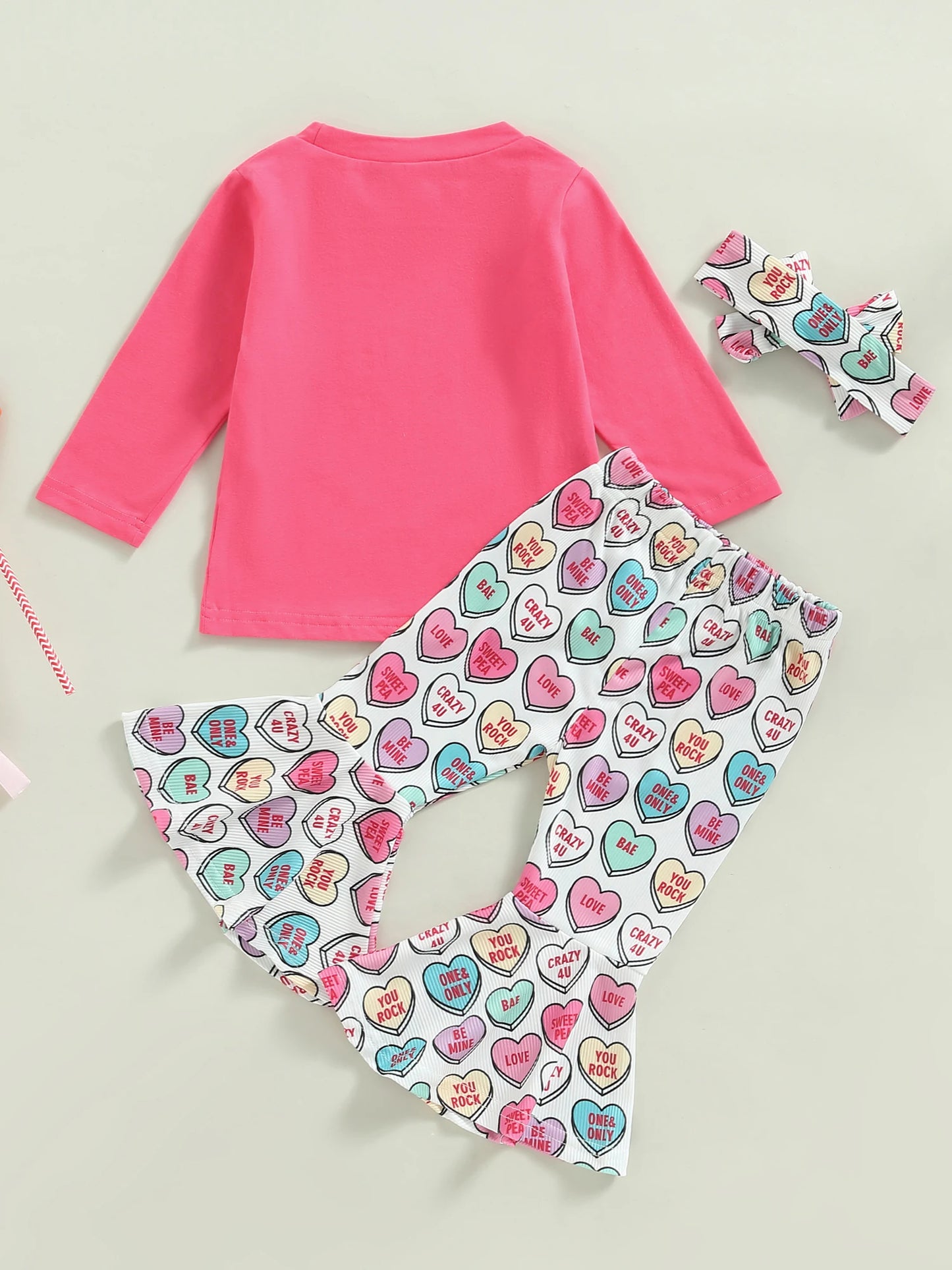 T-Shirts Heart Print Flare Pants Headband 3Pcs Set Love Theme