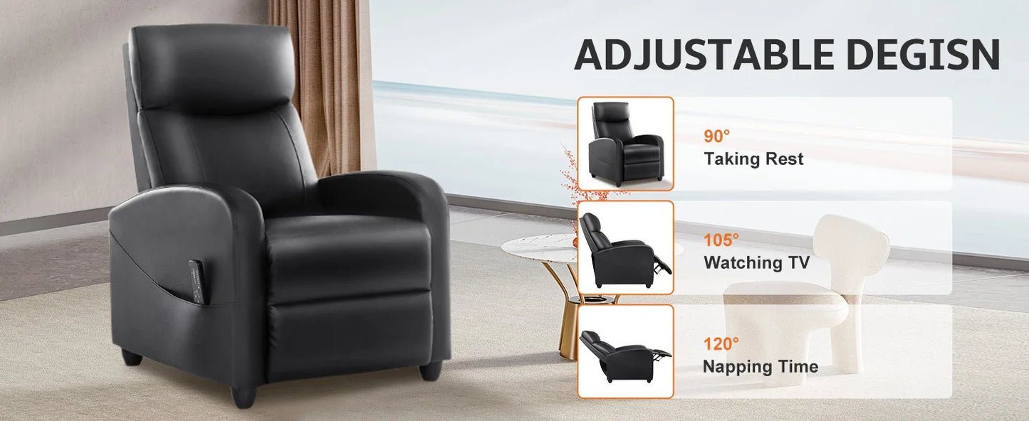 Recliner Chair for Adults, Massage PU Leather Small Recliner Home