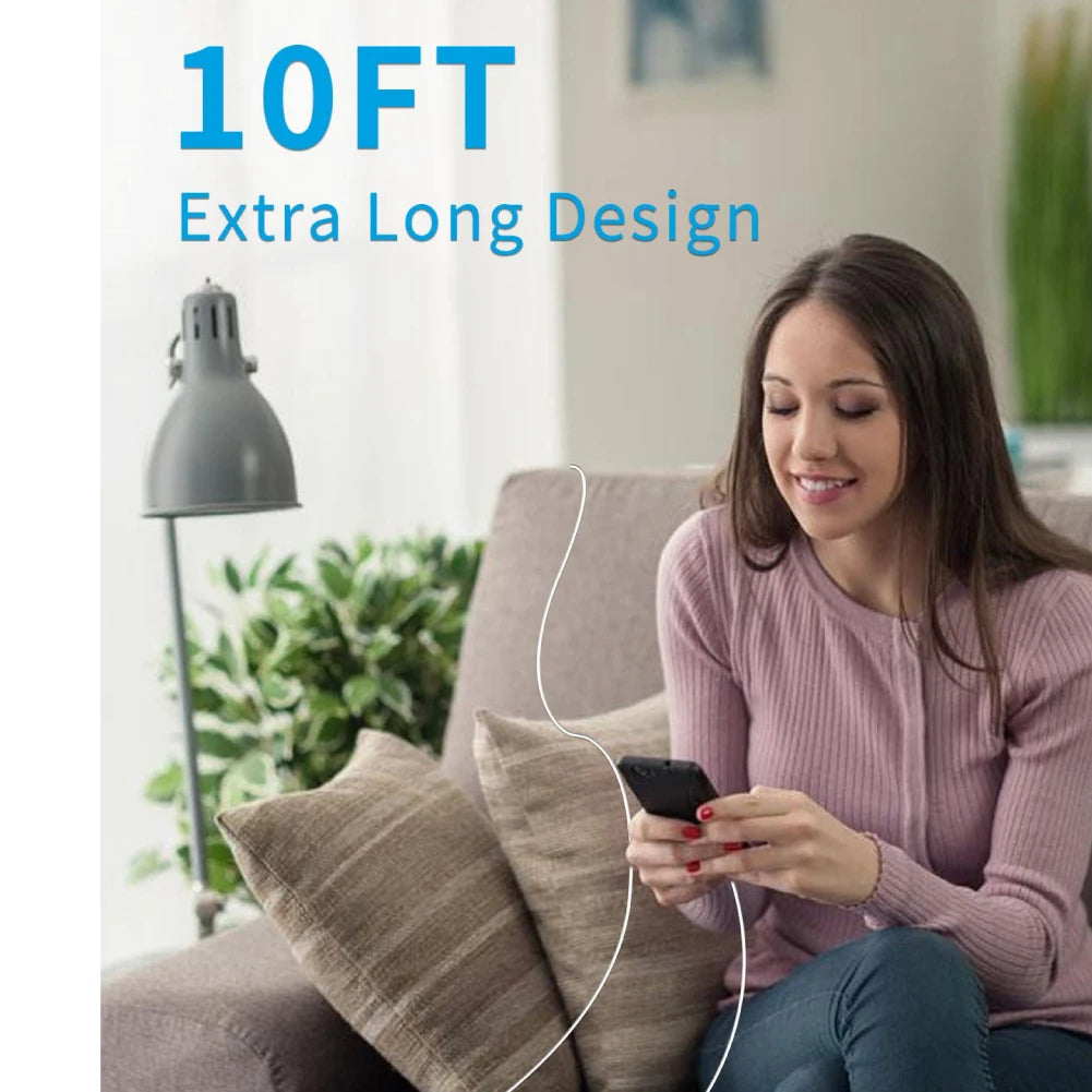 5Packs 10FT Long Lightning Charging Cable For iPhone 14 13 12 11 Pro