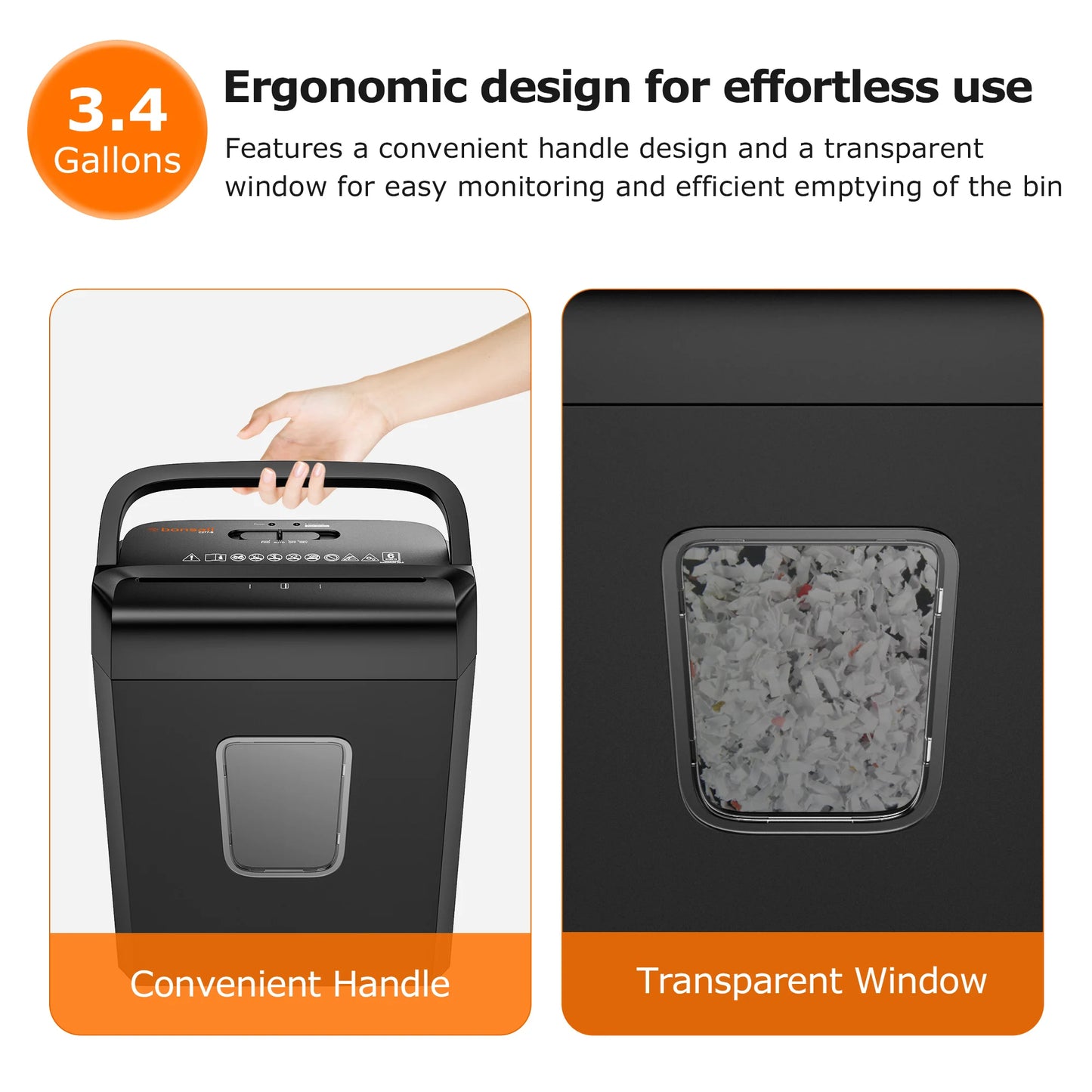 Bonsaii 6-Sheet Cross Cut Paper Shredder for Home Office Use Shredder with Handle