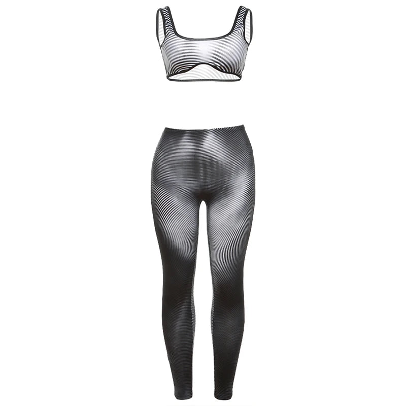 Weird Puss Gradient Print 2 Piece Set Women Skinny Striped Stretch