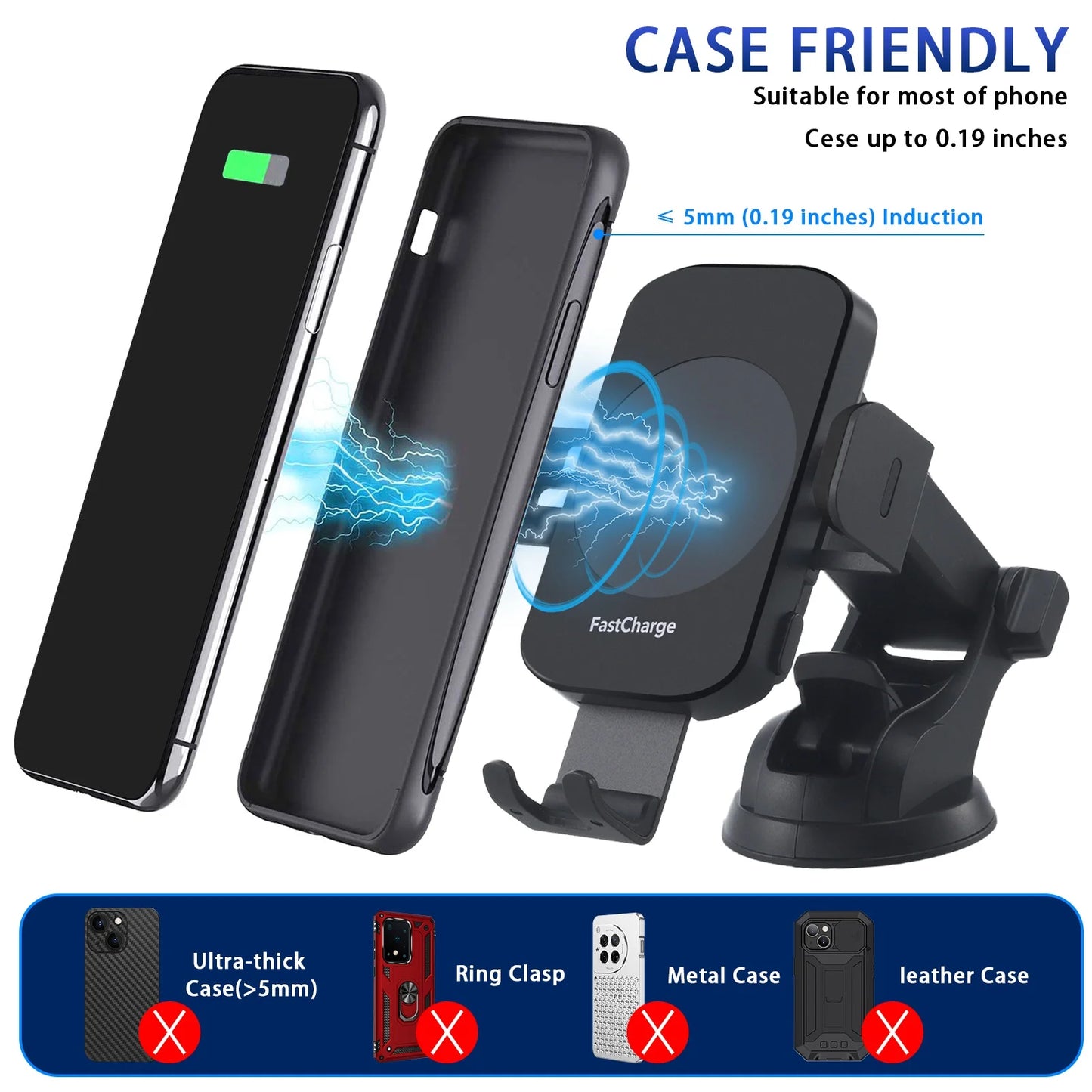 Wireless Car Charger, 15W Fast Charging Auto Clamping Car Charger, windshield