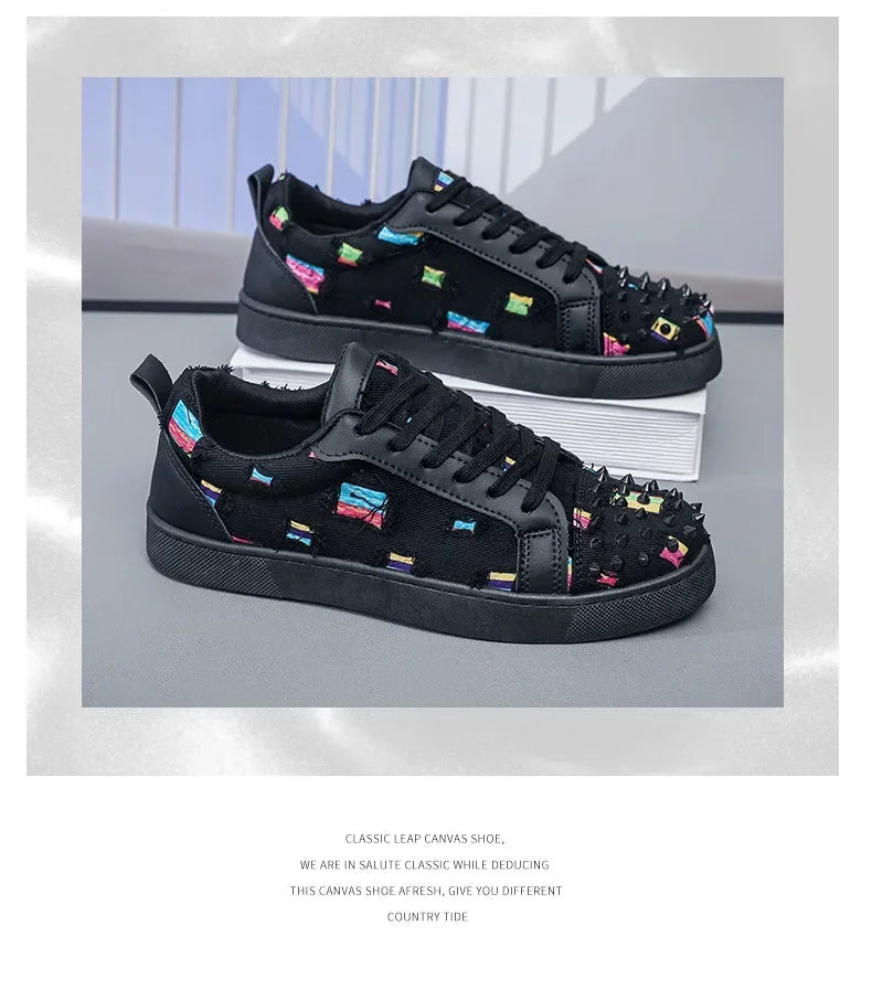 Sneakers Casual Men Designer Rivet Punk Board Shoes Fashion Leather Canvas Breathable