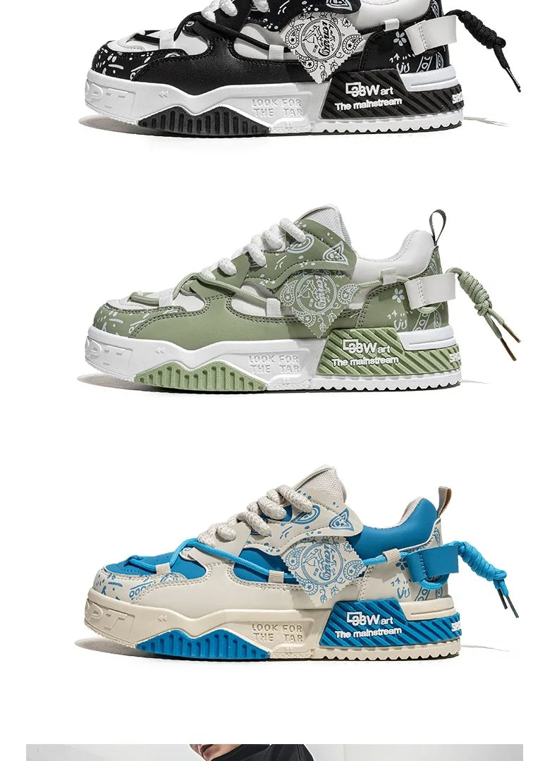 Platform Sneakers for Men Trend Design Graffiti Skateboard