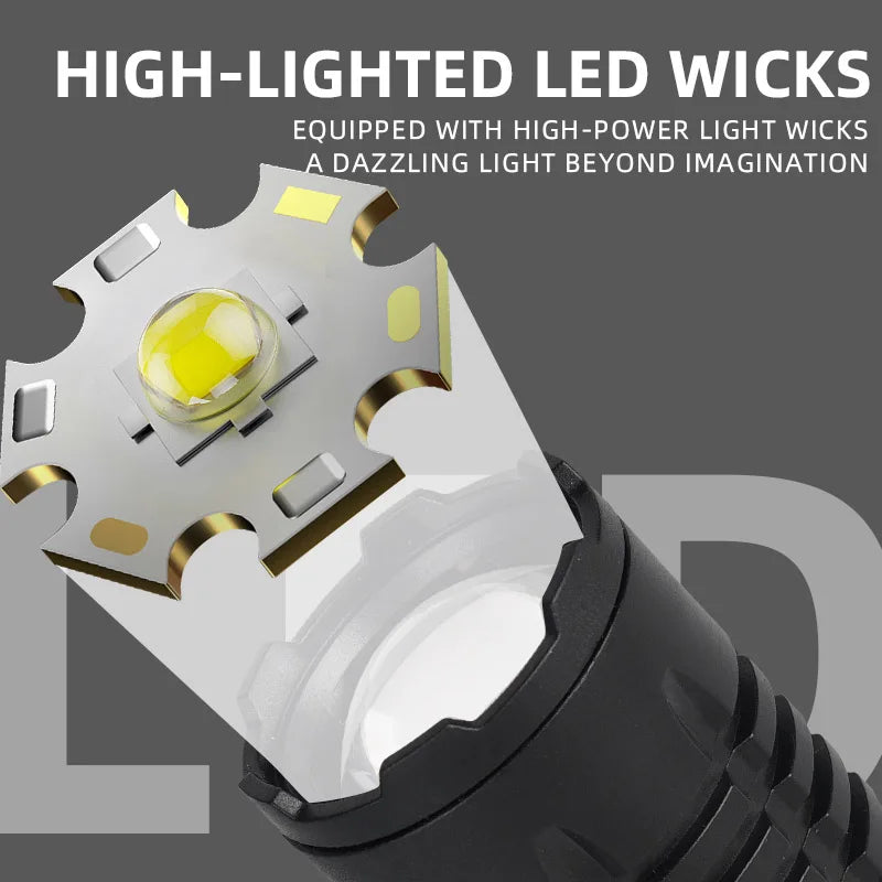 Portable Rechargeable High Power LED Flashlights With Display Screen Zoom Tactical