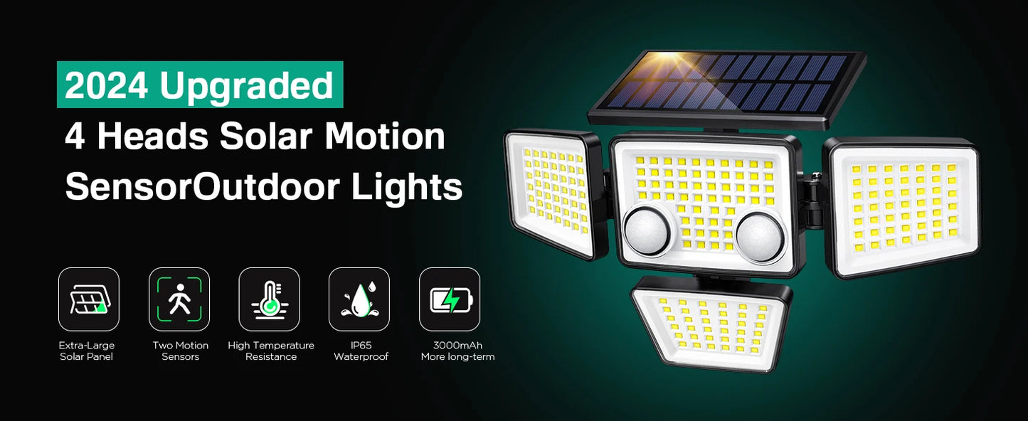 Solar Outdoor Lights - 3000LM 188 LED Motion Sensor Lights Solar