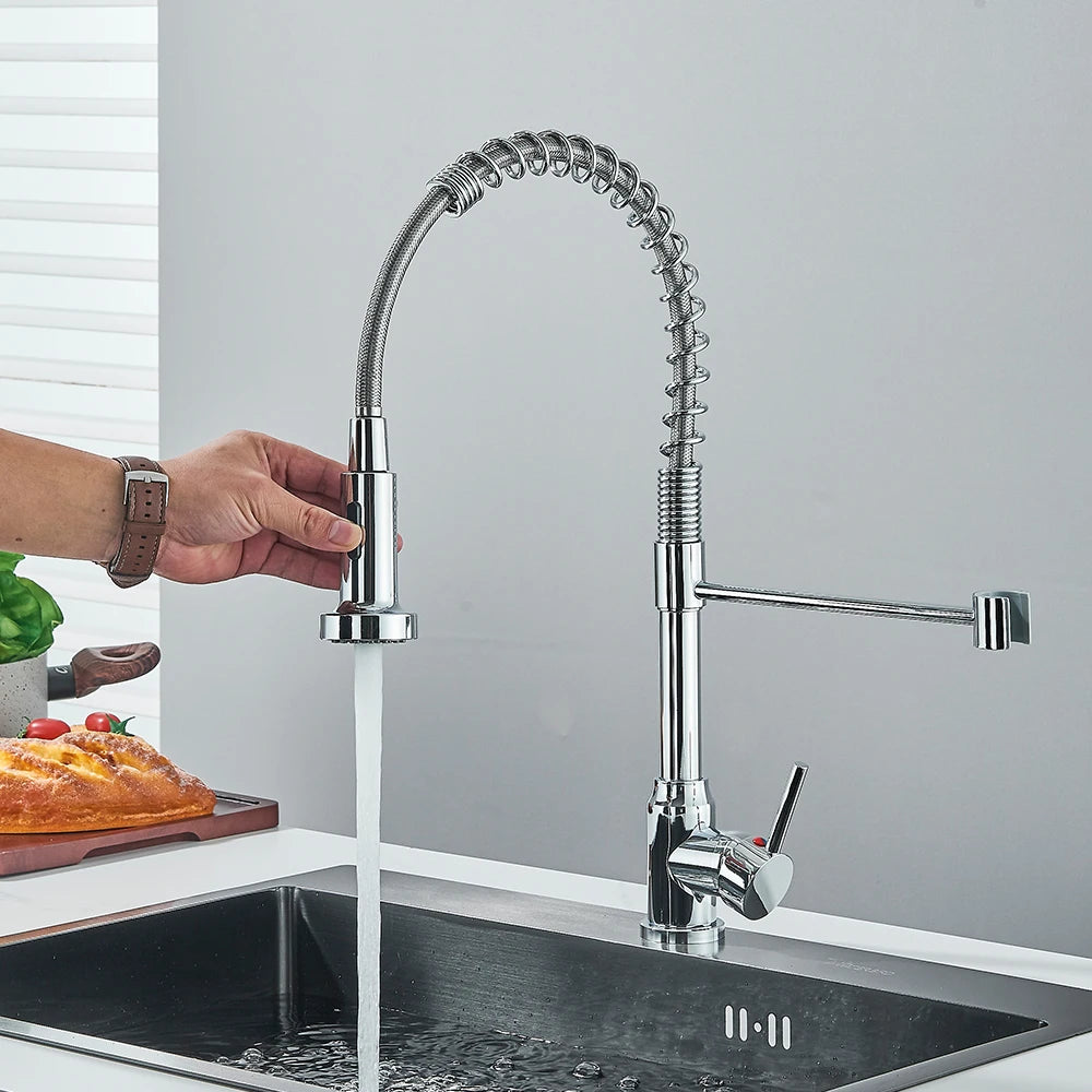 Matte Black Kitchen Sink Faucet One Handle Spring Hot and Cold Water Tap