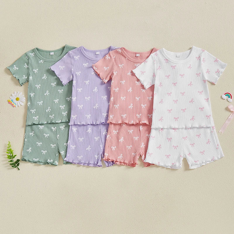 Adorable Infant Girl Ruffle Sleeve Shirt and Shorts Set with Bow