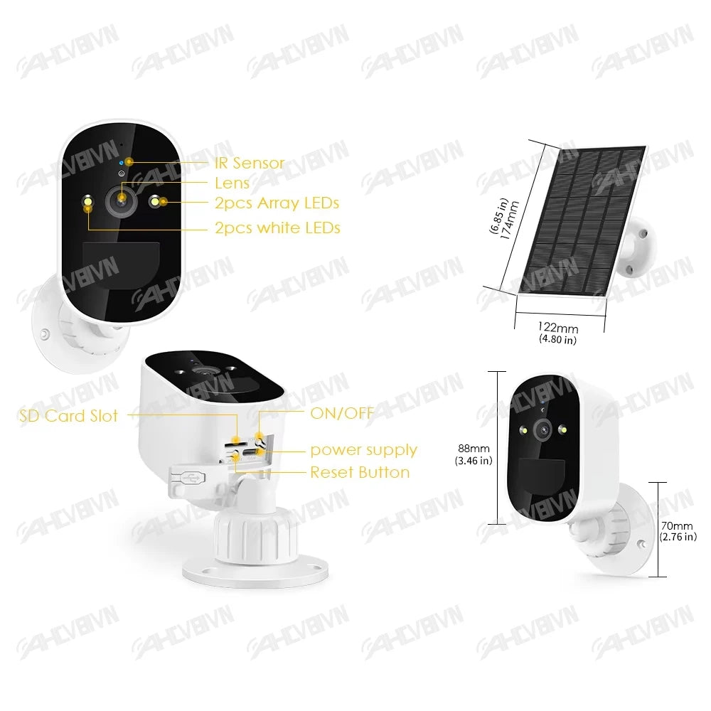 5MP Solar WiFi Camera Battery Power Wireless waterproof Outdoor Security