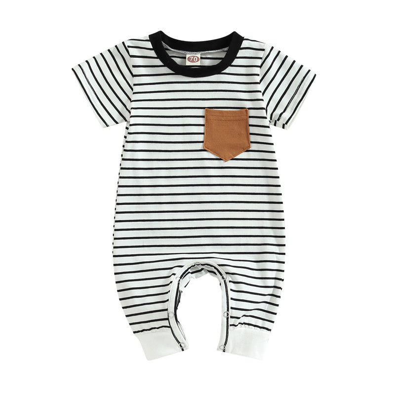 Lioraitiin 0-18M Newborn Baby Boys Summer Jumpsuit Round Neck