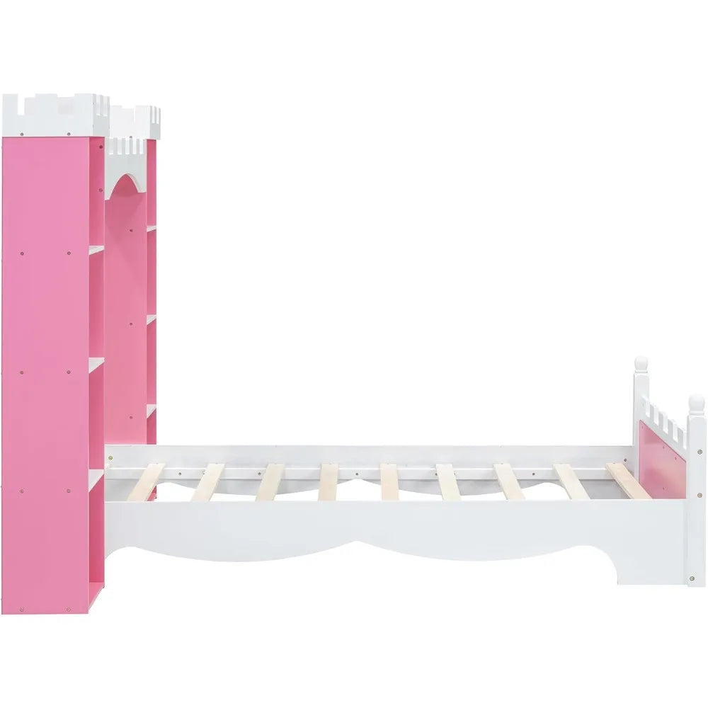 Bed with Storage Shelf, Dreamy Twin Size Platform Bed for Kids Bedroom