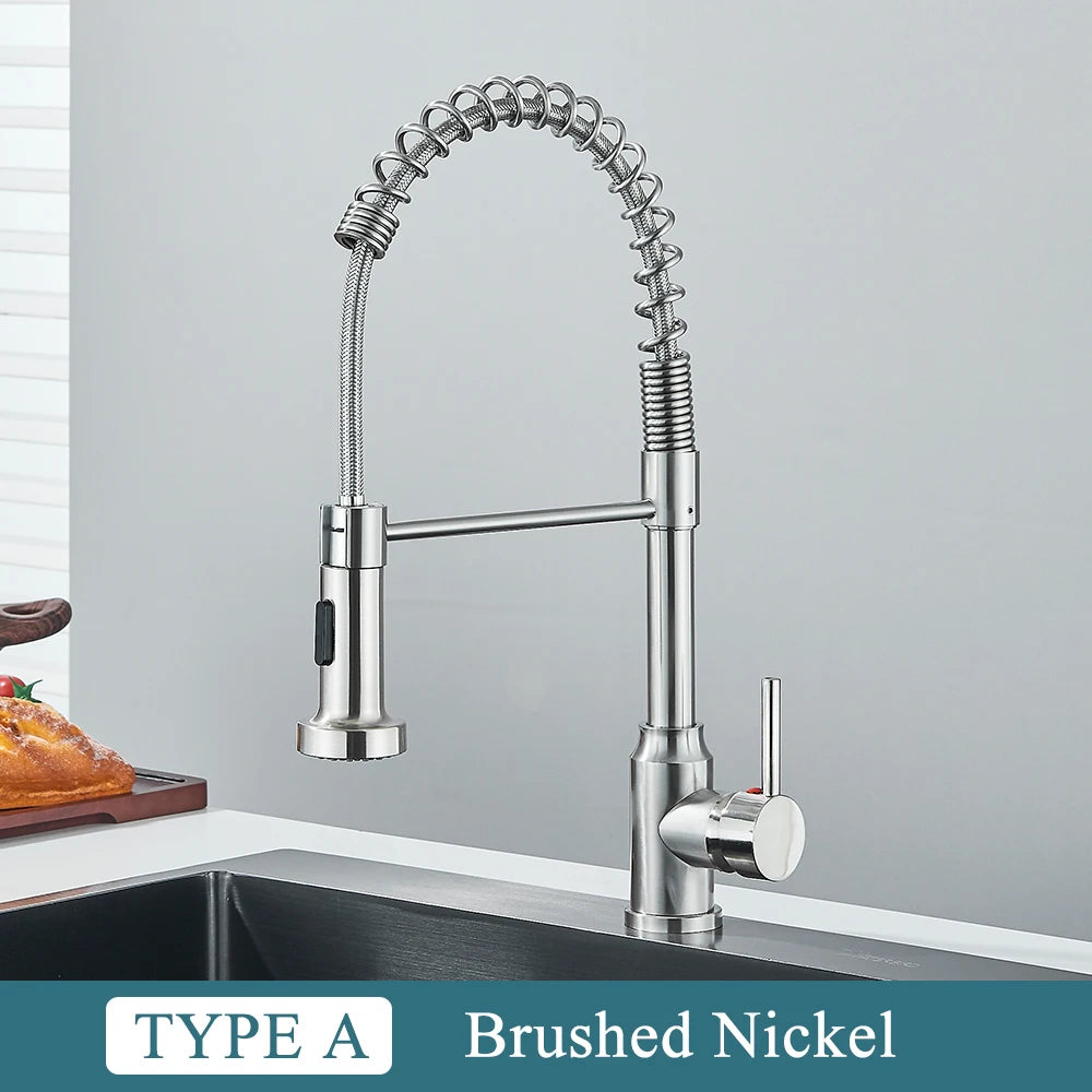 Matte Black Kitchen Sink Faucet One Handle Spring Hot and Cold Water Tap
