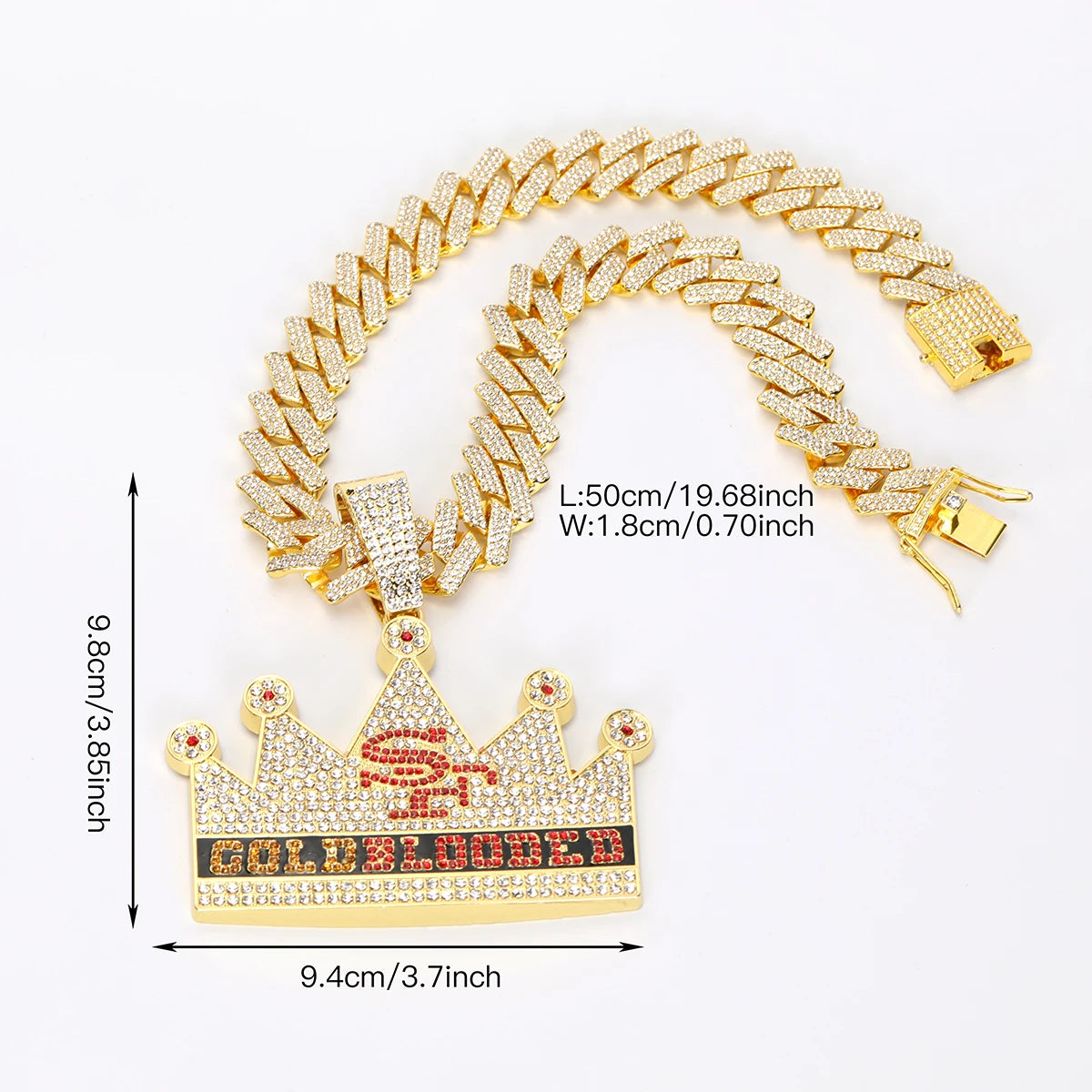 Big Crown Pendant Trendy Necklace, Giant Crown, Three Rows 18mm Wide