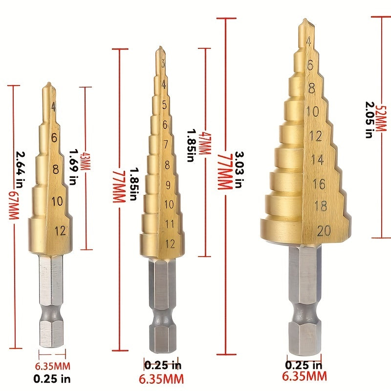 This Titanium-Coated HSS Step Drill Bit Set - Perfect For Wood & Metal!