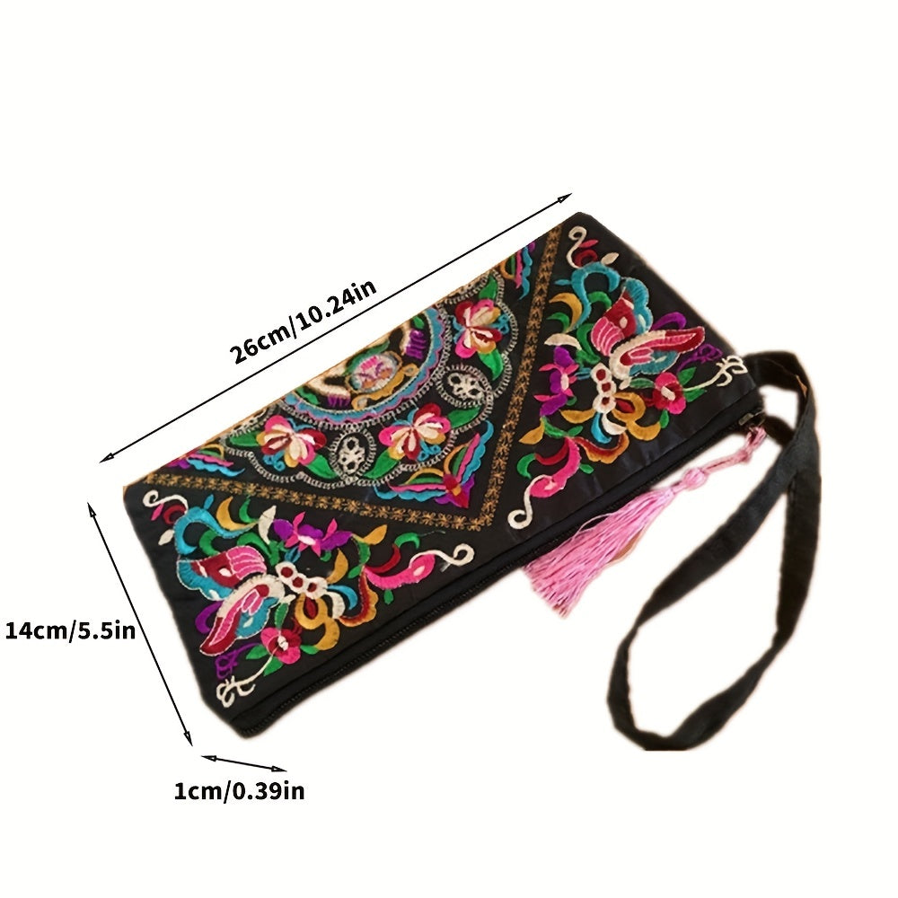 Vintage Square Phone Purse - Ethnic Floral Embroidery, Wristlet Strap
