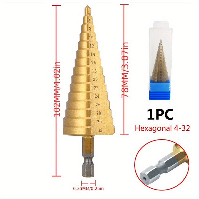 This Titanium-Coated HSS Step Drill Bit Set - Perfect For Wood & Metal!