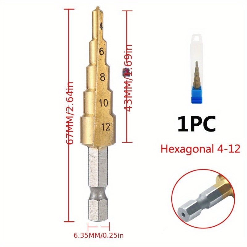 This Titanium-Coated HSS Step Drill Bit Set - Perfect For Wood & Metal!