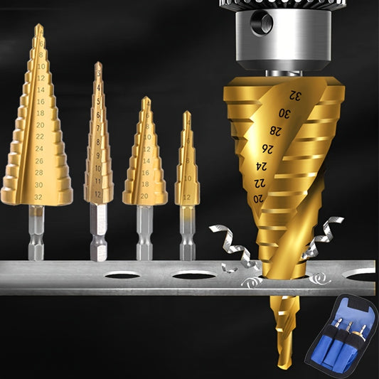 This Titanium-Coated HSS Step Drill Bit Set - Perfect For Wood & Metal!