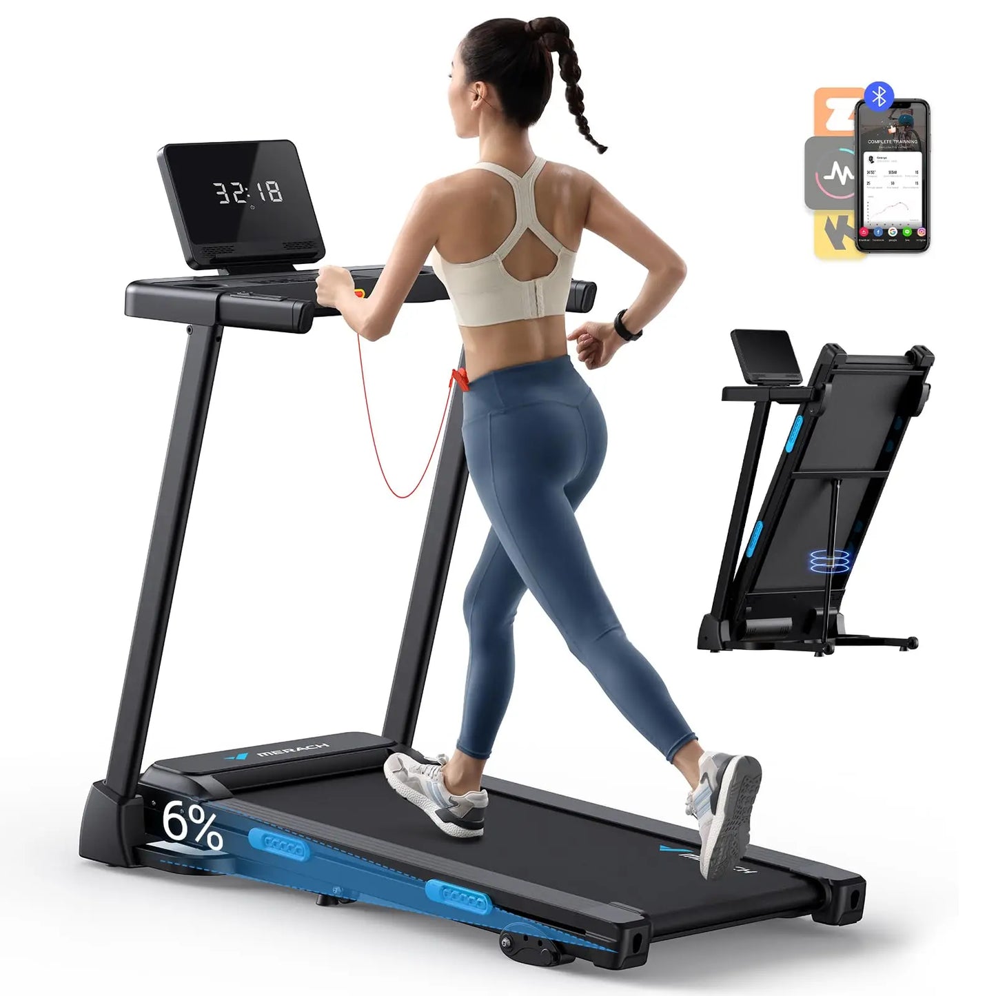 MERACH Foldable Treadmill with Incline Quiet Treadmills Double Deck Technology