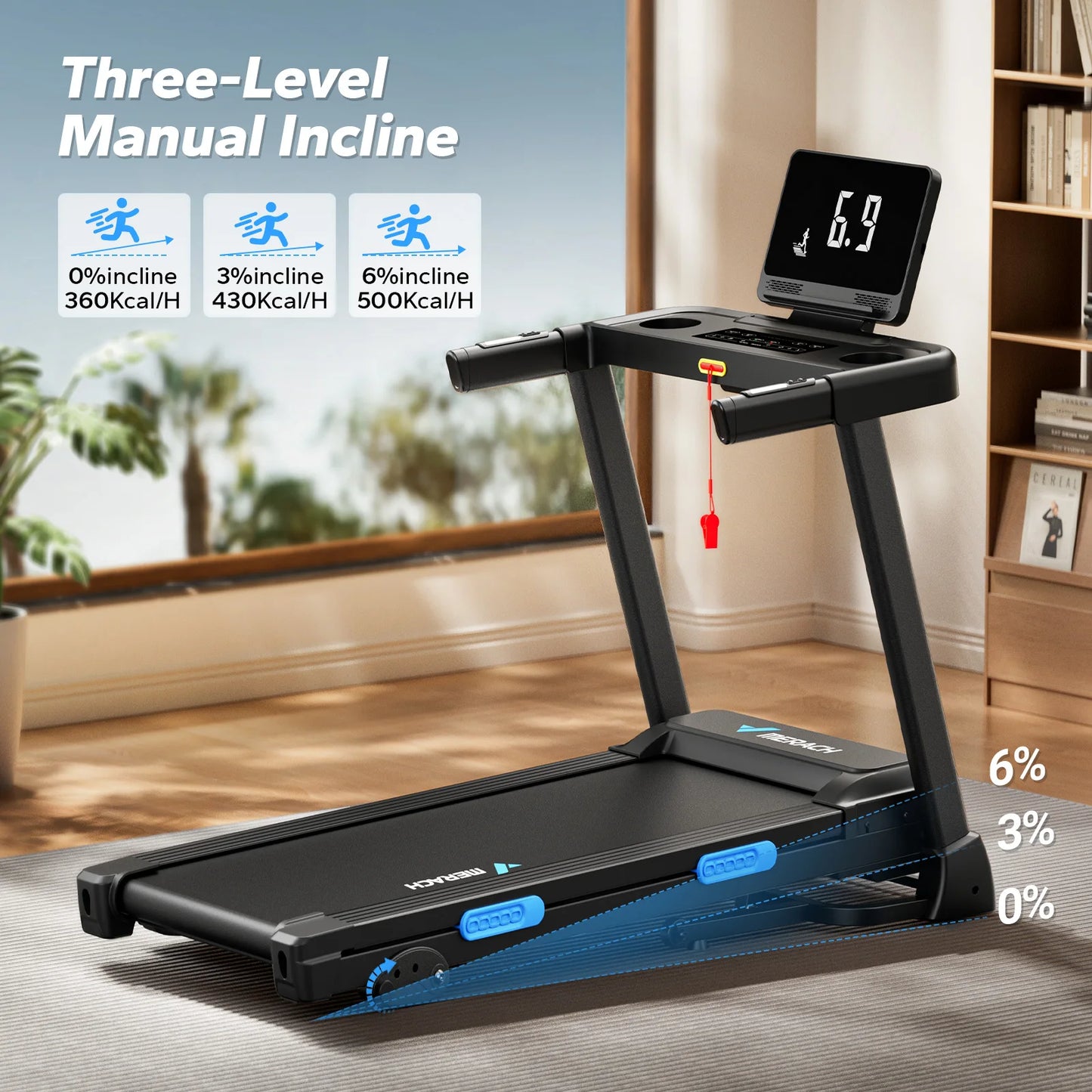 MERACH Foldable Treadmill with Incline Quiet Treadmills Double Deck Technology