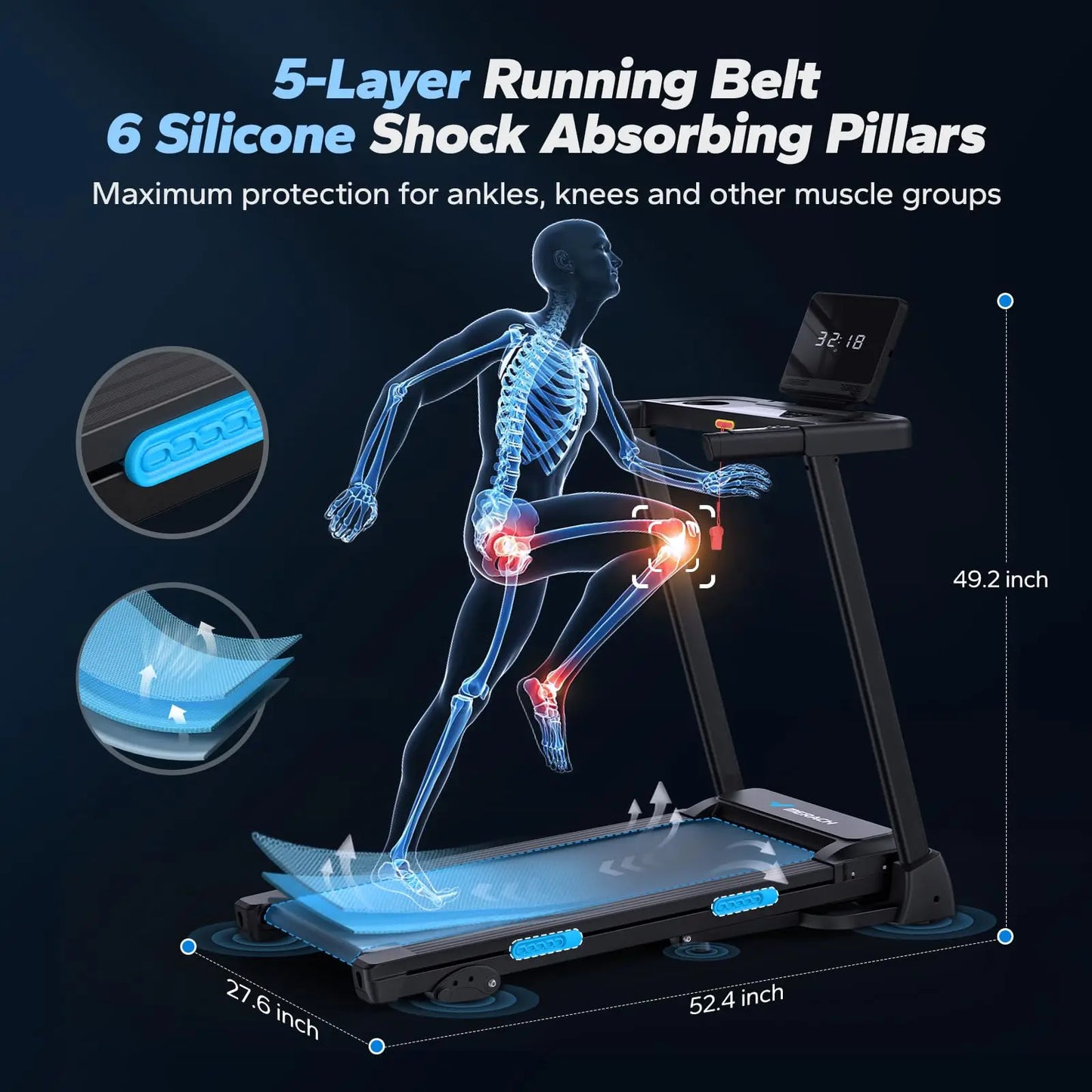 MERACH Foldable Treadmill with Incline Quiet Treadmills Double Deck Technology