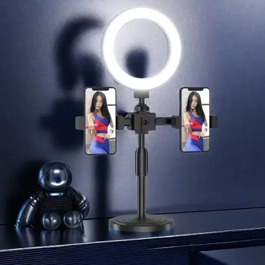 Dimmable Ring Light Selfie LED Round Lamps USB With 2 Phone Holder