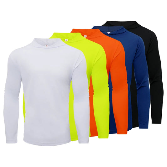 Men's five piece sports long sleeved T-shirt, hooded solid color breathable