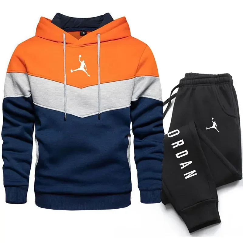 Winter Men's Clothing Men Sets Printing Hoodie Set Fleece Sweatshirt