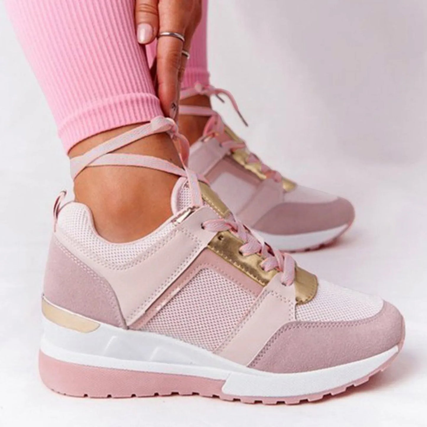 Leather Lace Up Sneakers Women'S Tennis Shoes Round Head Breathable Thick