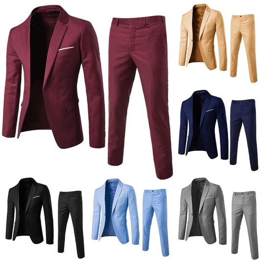 Fashion Slim Waist 2 Pieces Set Wedding Suits For Men Slim Suit Jacket Pant Vest Suit