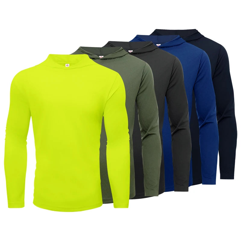 Men's five piece sports long sleeved T-shirt, hooded solid color breathable