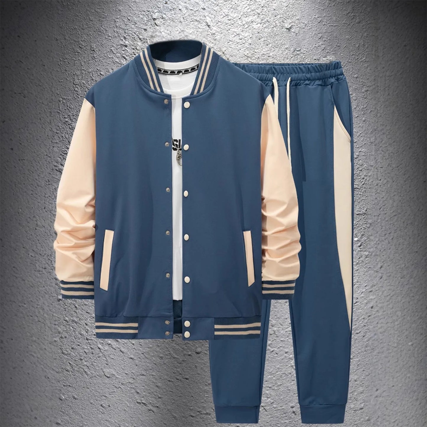 Baseball Suit Stand Collar Cardigan Coat Matching Color Sports Pant Male 2pcs