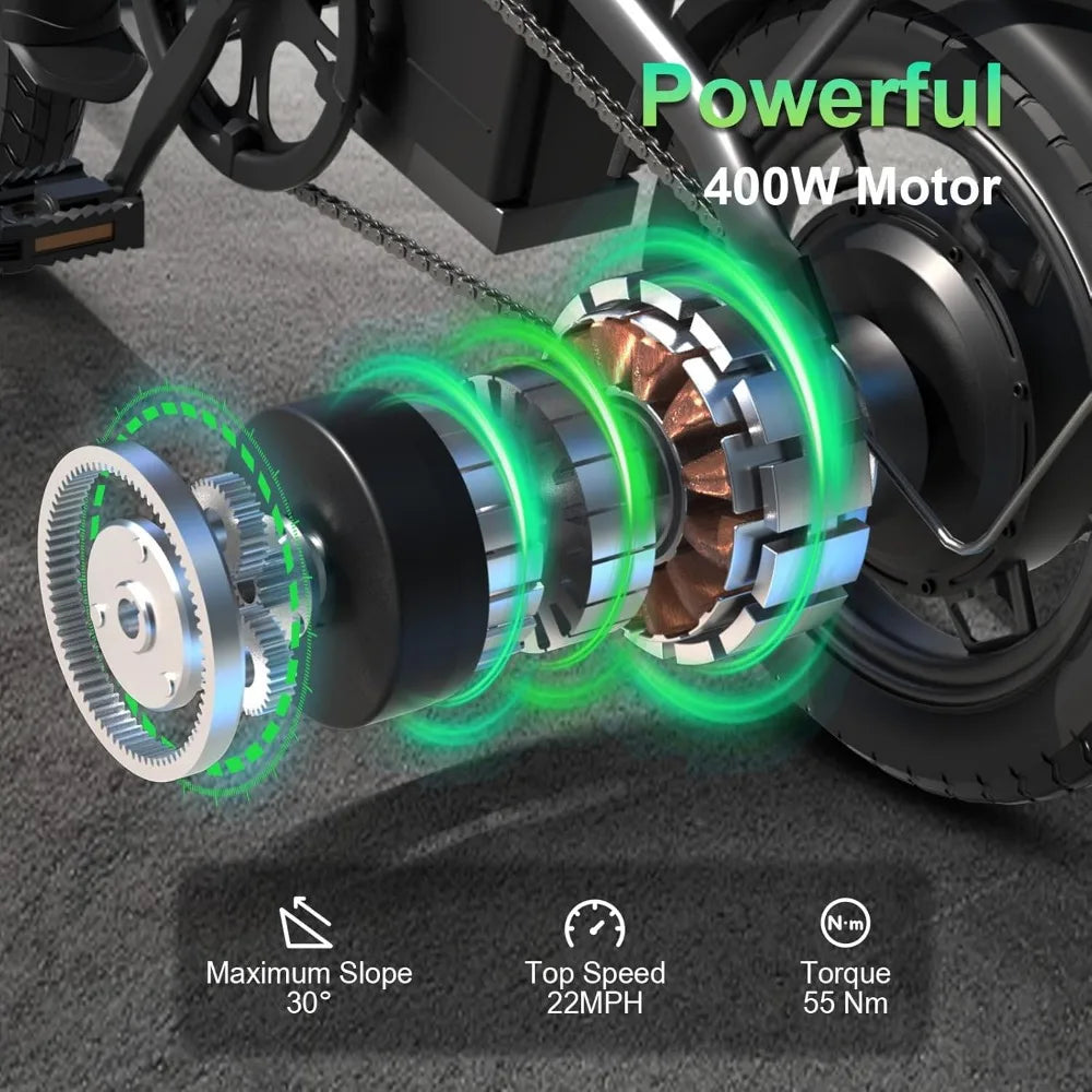 Folding Electric Bikes for Adults,14” Tire 22Mph 400W (Peak 600W)
